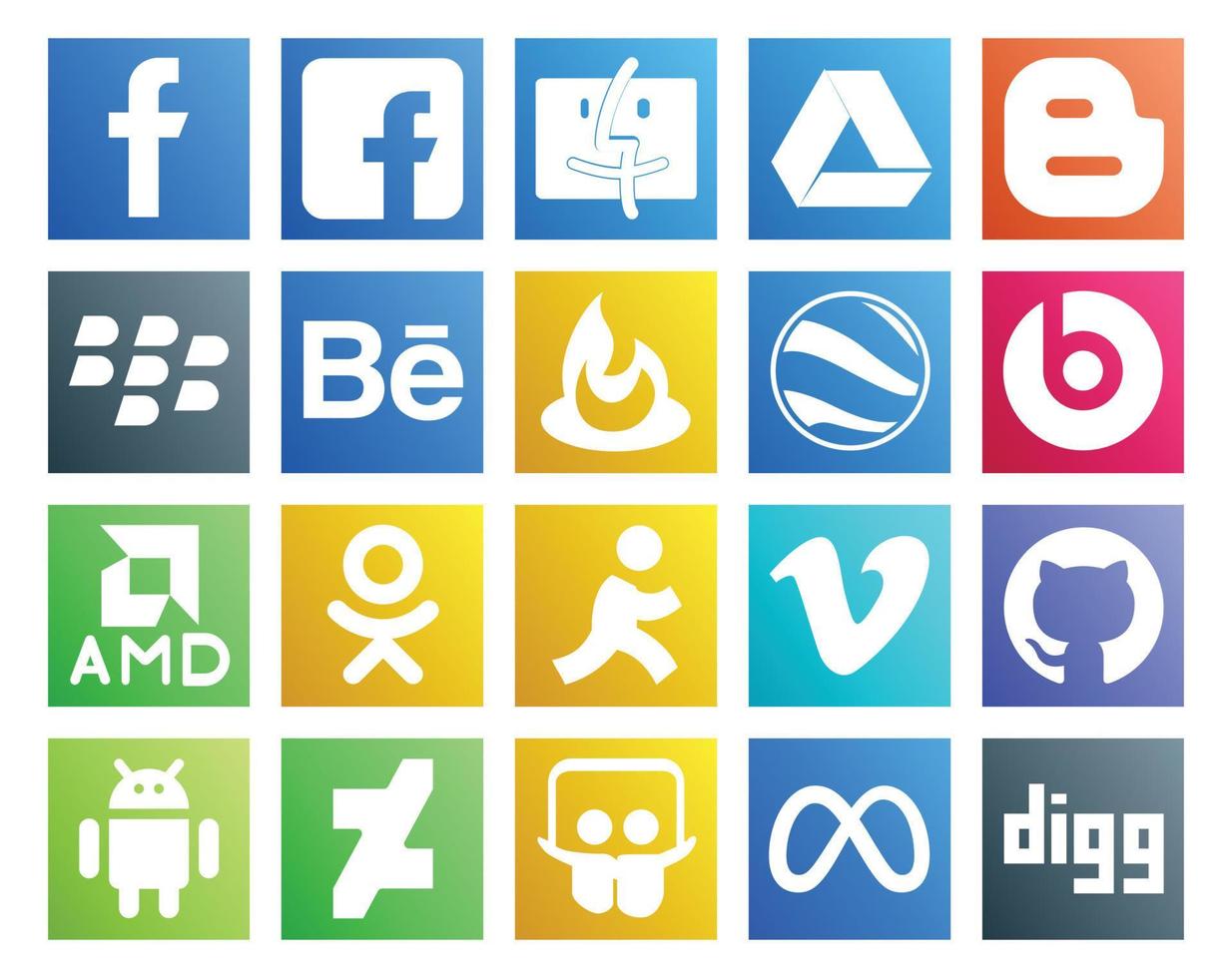 20 Social Media Icon Pack inklusive Slideshare Android Beats Pille Github Vimeo vektor