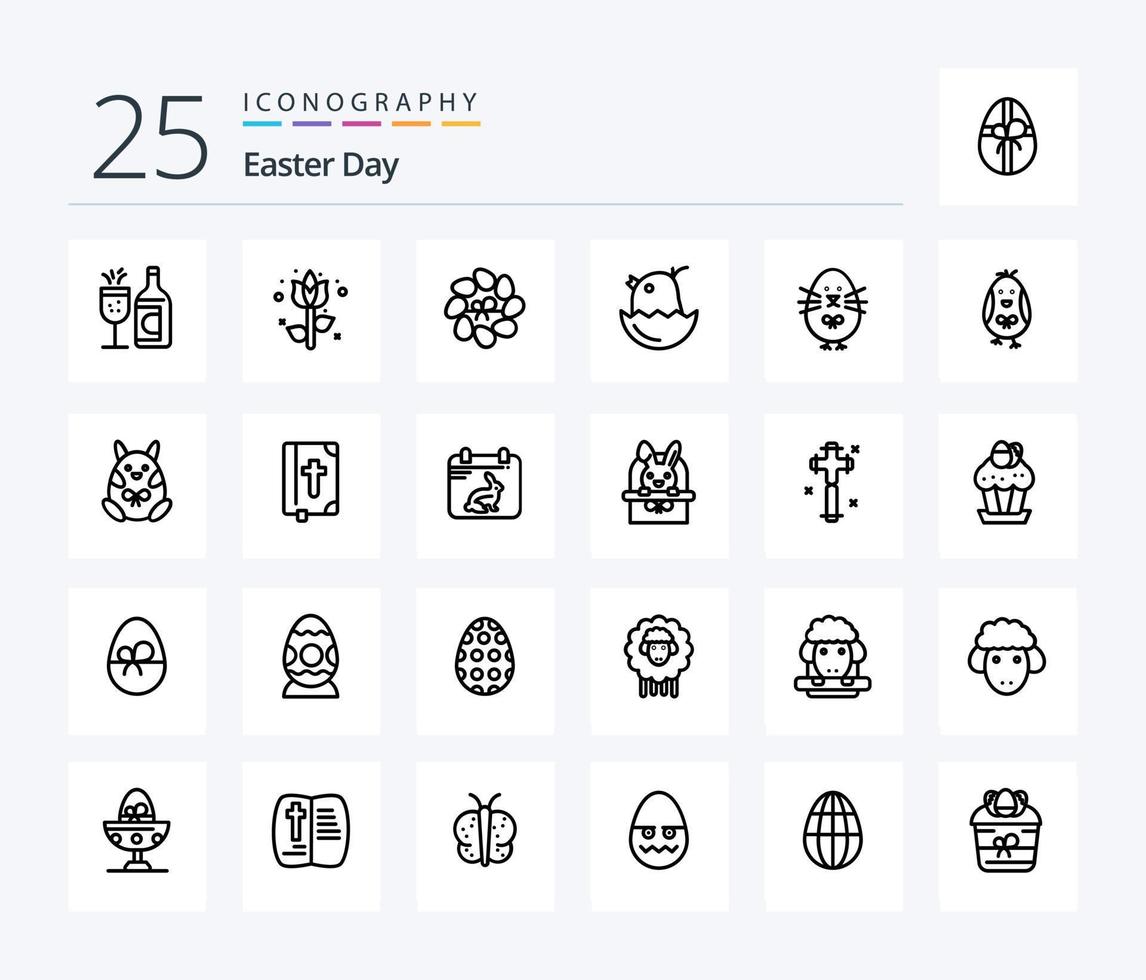 Ostern 25 Zeilen Icon Pack inklusive Tag. Urlaub. Huhn. Ostern. Buch vektor