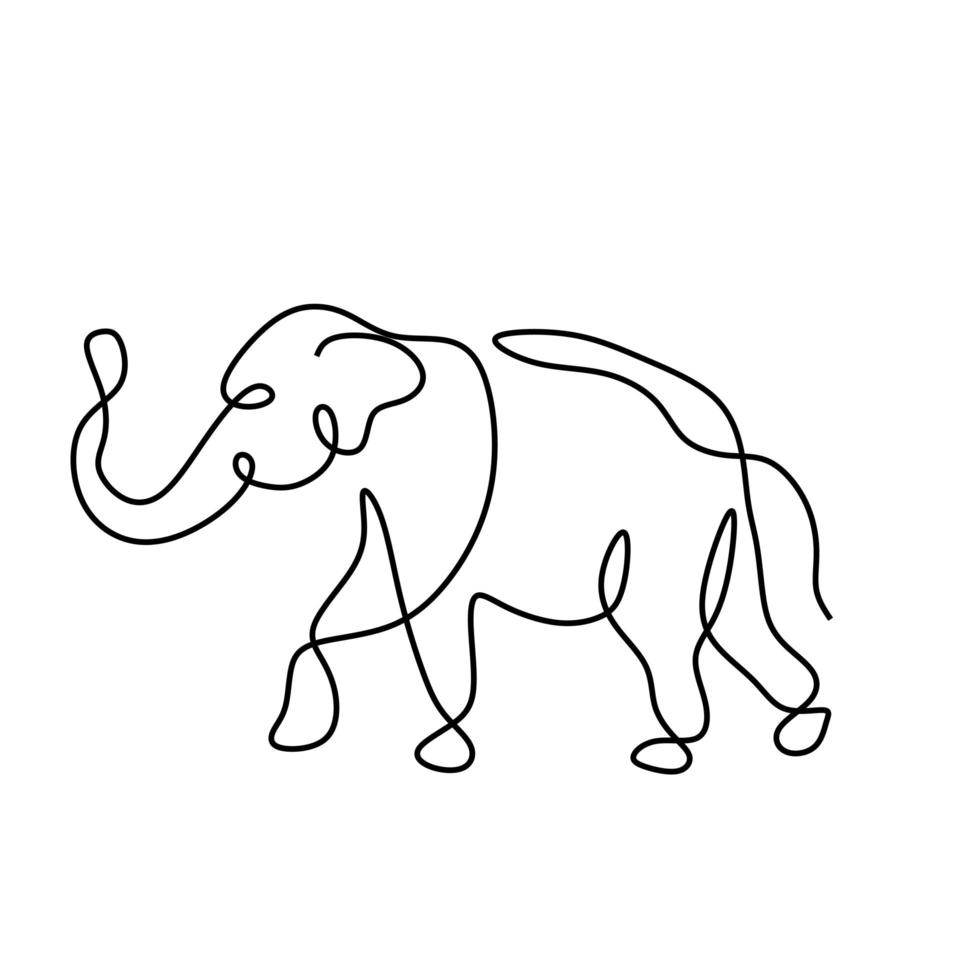 en linje ritning, elefant vektorillustration. abstrakt djurliv minimalism stil. kontinuerlig handritad isolerad på vit bakgrund. vektor