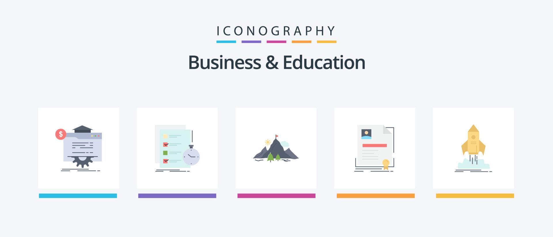 företag och utbildning platt 5 ikon packa Inklusive företag. avtal. kolla upp. Framgång. uppdrag. kreativ ikoner design vektor