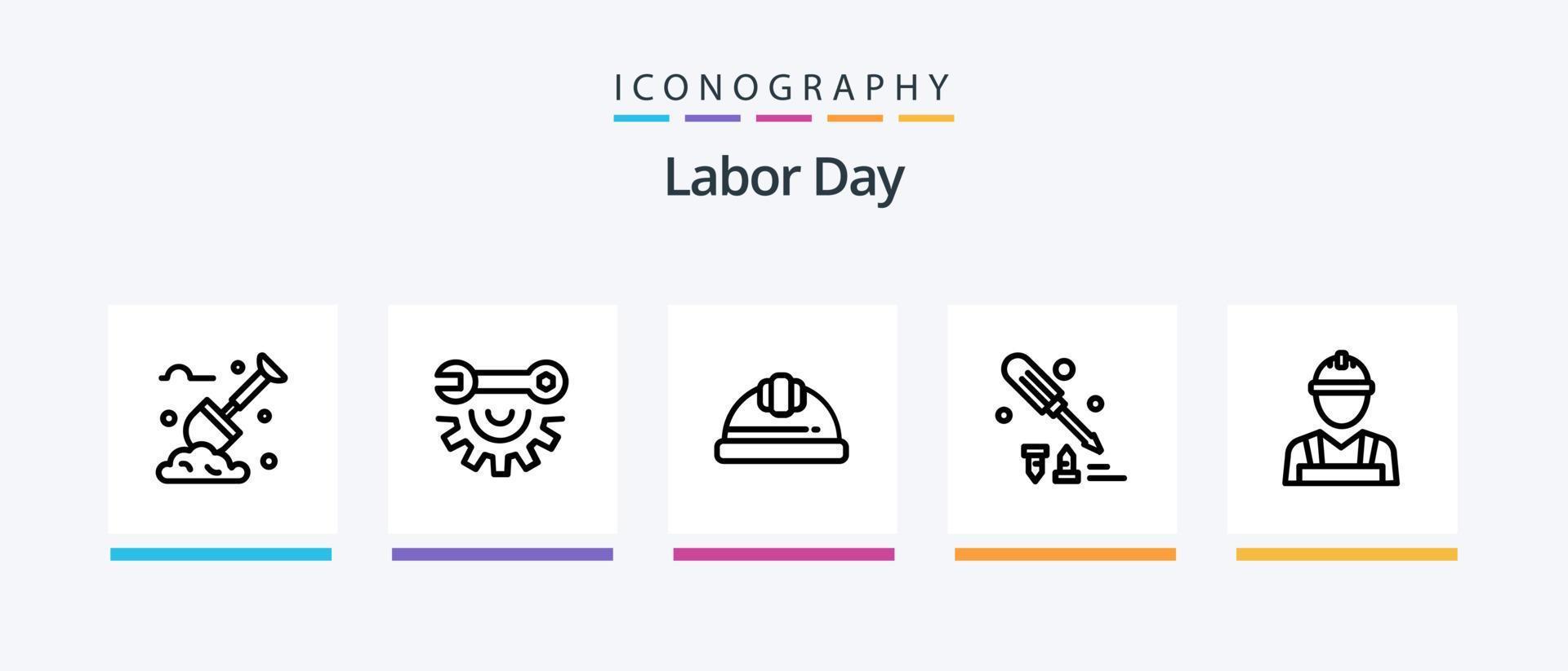 Labor Day Line 5 Icon Pack inklusive Hut. Arbeit. Baumeister. Arbeit. Tag. kreatives Symboldesign vektor