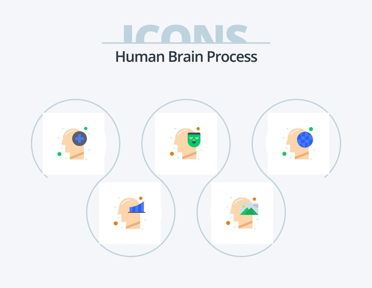 mänsklig hjärna bearbeta platt ikon packa 5 ikon design. ansikte. sinne. syn. mänsklig. sinne vektor