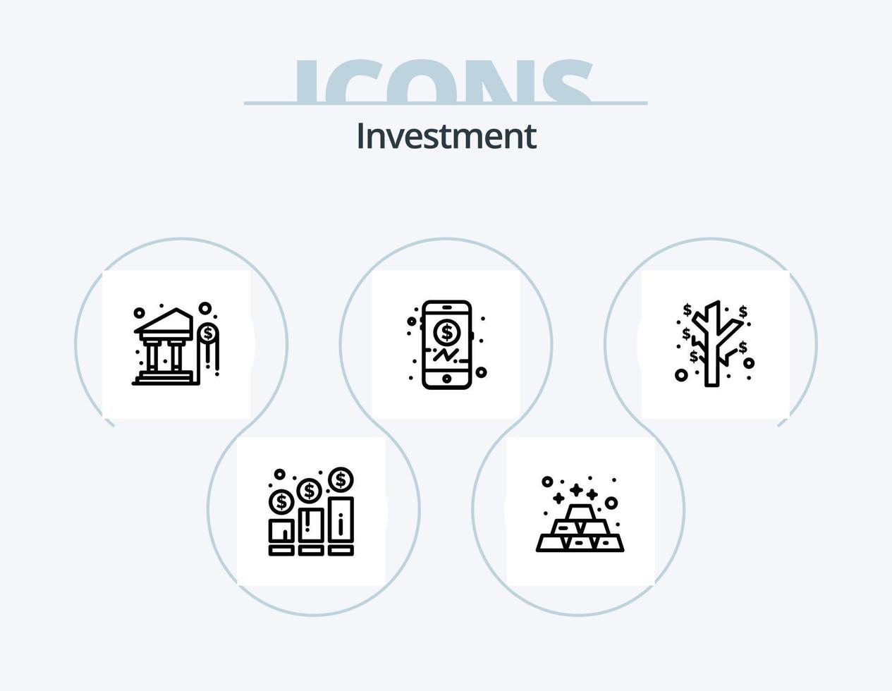 investering linje ikon packa 5 ikon design. investering. företag. dollar. procentsats. investering vektor