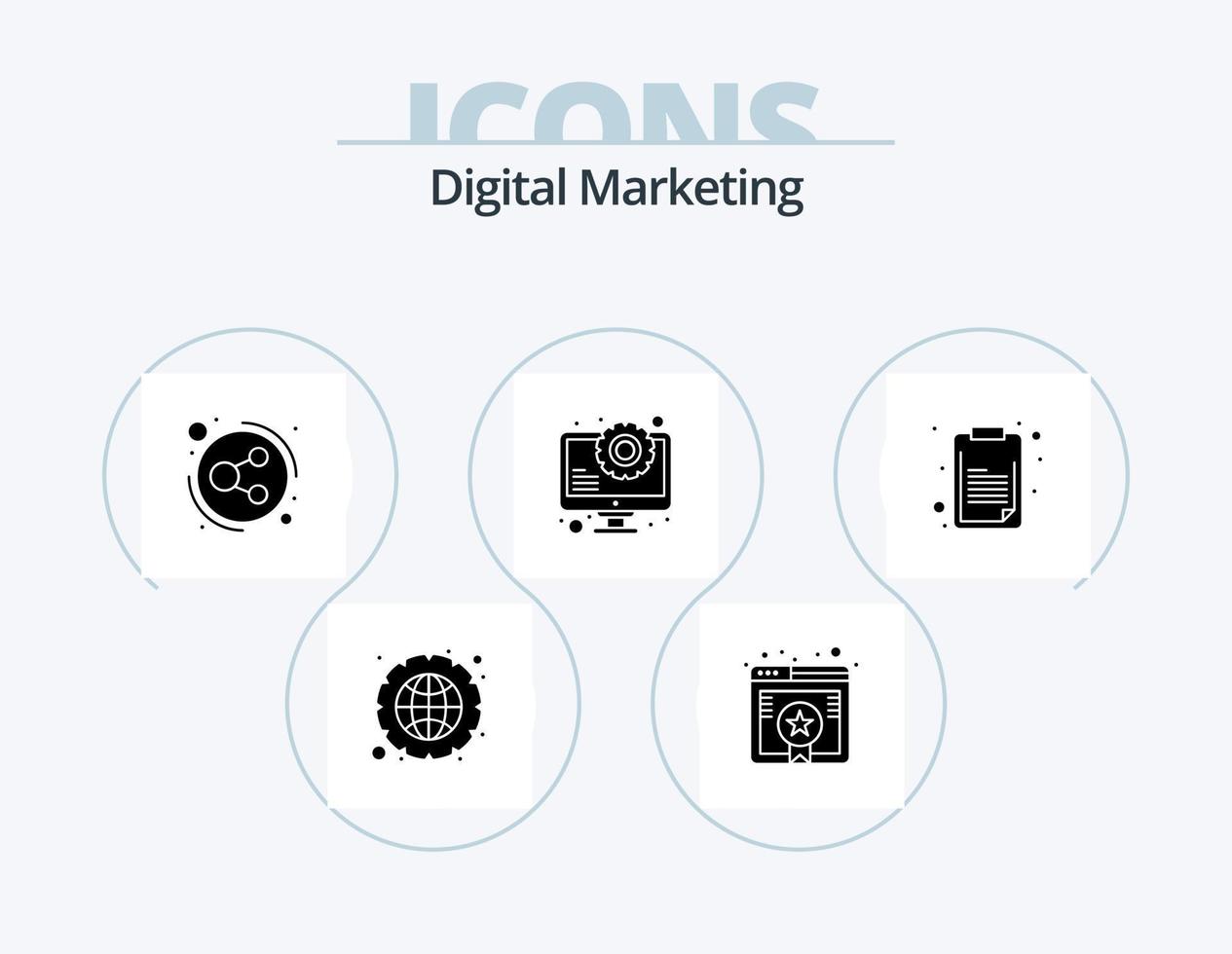 digitales Marketing-Glyphen-Icon-Pack 5-Icon-Design. Liste. seo. Verbindung. Optimierung. bloggen vektor