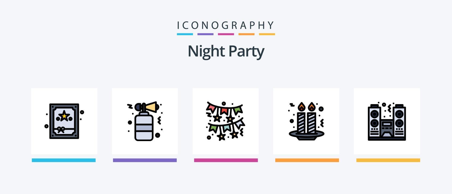 Night Party Line gefüllt 5 Icon Pack inklusive Wein. Nacht. Beleuchtung. Feier. Nacht. kreatives Symboldesign vektor