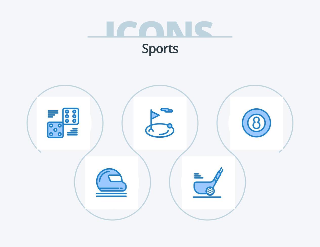 Sport blau Icon Pack 5 Icon Design. Loch. Flagge. kurz. fünf. Spiel vektor