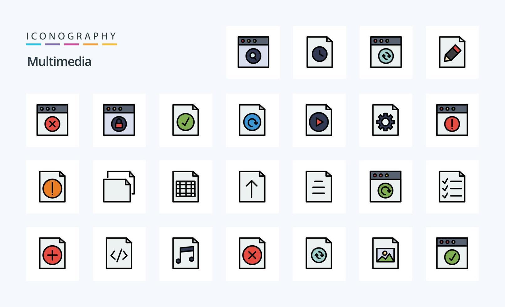 25 Multimedia-Zeilen gefüllter Stil-Icon-Pack vektor