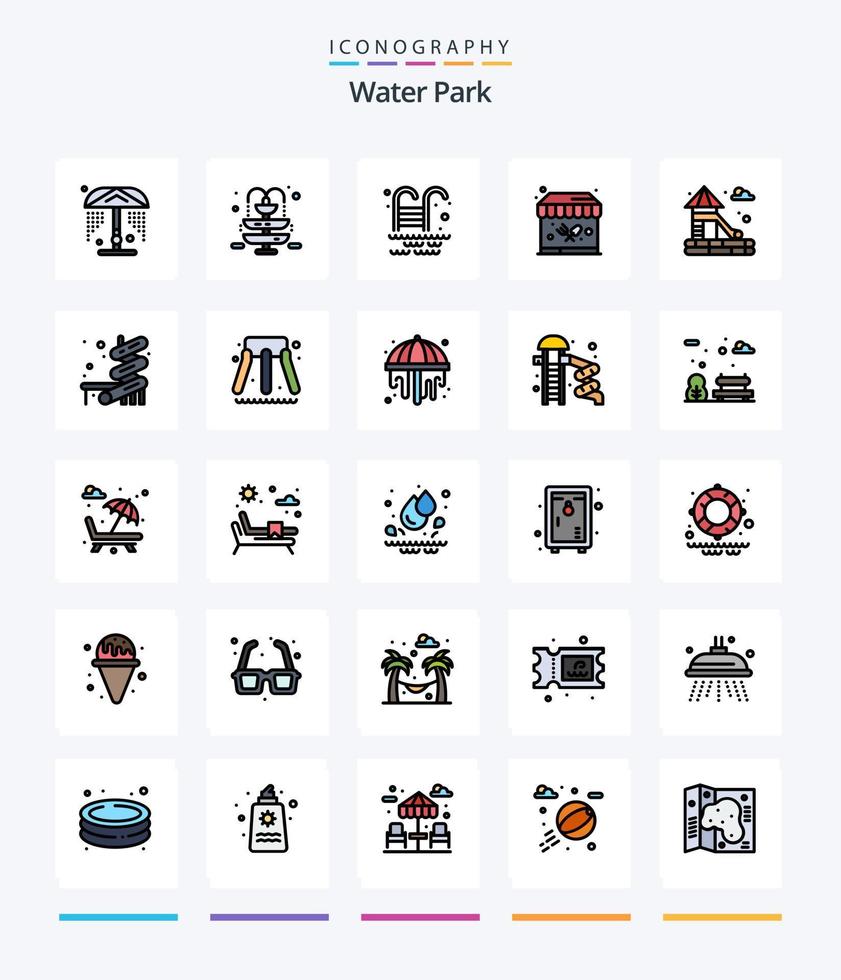 kreativer Wasserpark 25 Zeilen gefülltes Icon Pack wie Garten. Dusche. Park. Park. Schieberegler vektor