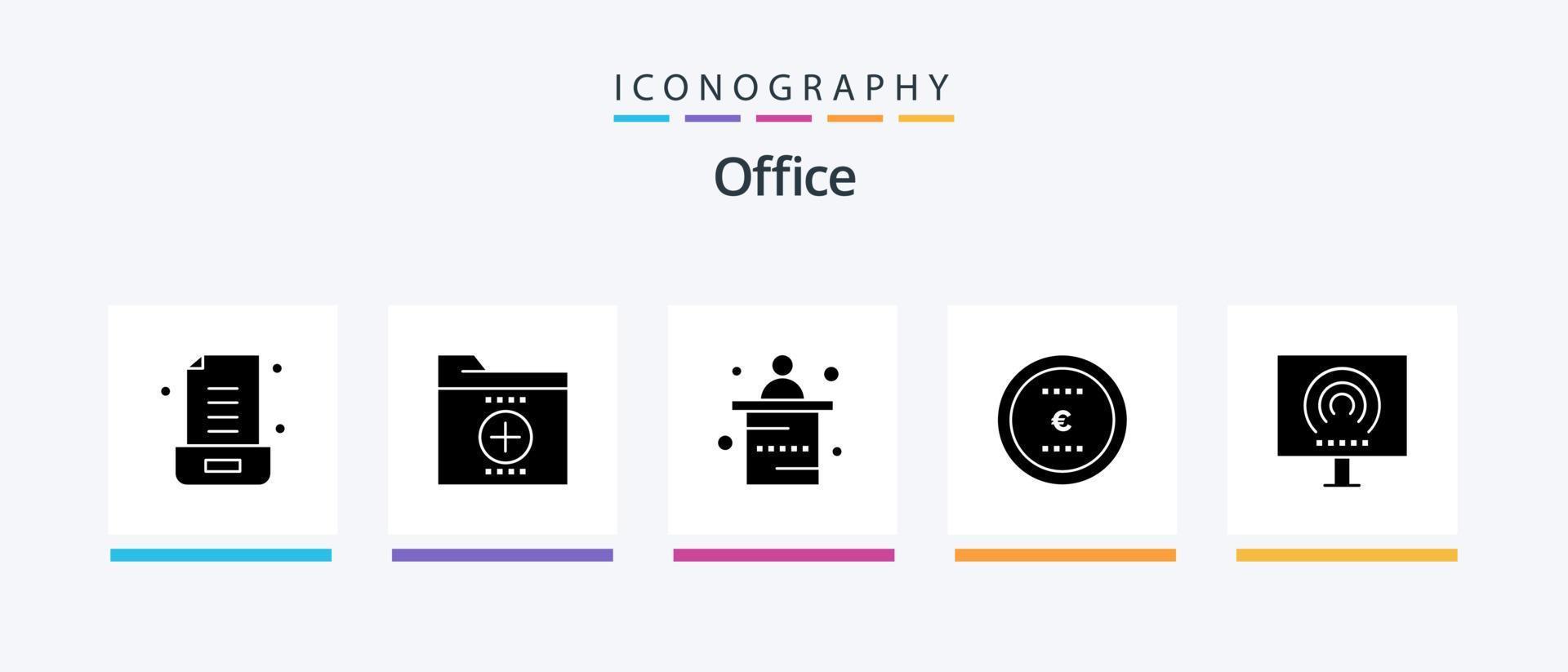 kontor glyf 5 ikon packa Inklusive skrivbordet. pengar. kontor. mynt. reception. kreativ ikoner design vektor