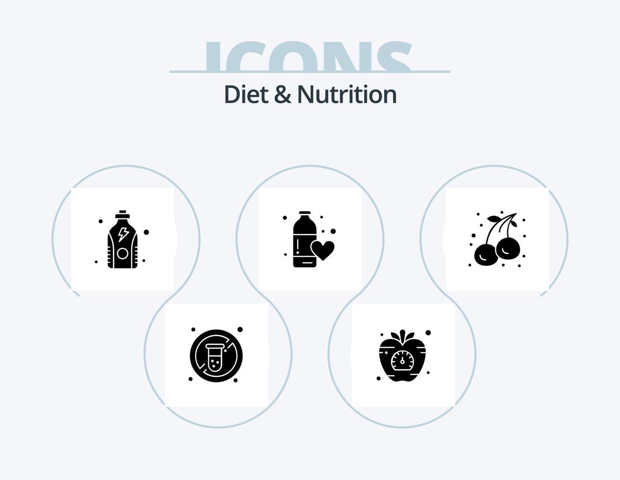 diet och näring glyf ikon packa 5 ikon design. kärlek. sporter. tid. kondition hälsa. protein vektor