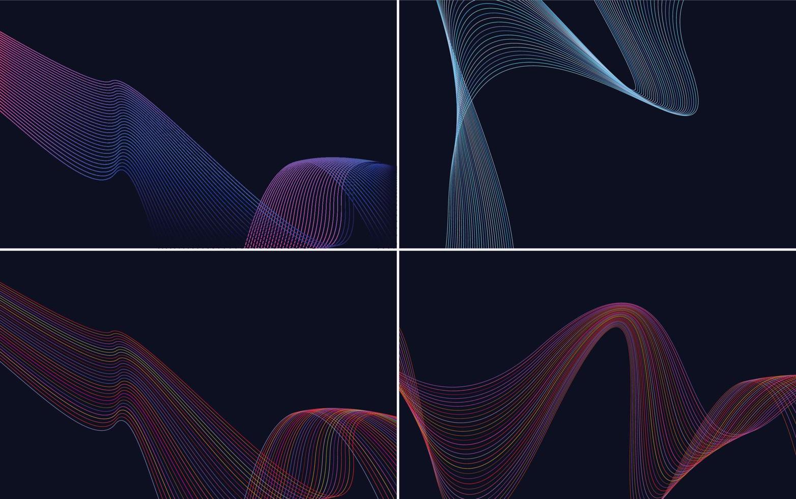 Verleihen Sie Ihrem Design mit diesem Set aus 4 geometrischen Wellenmuster-Hintergründen visuelles Interesse vektor