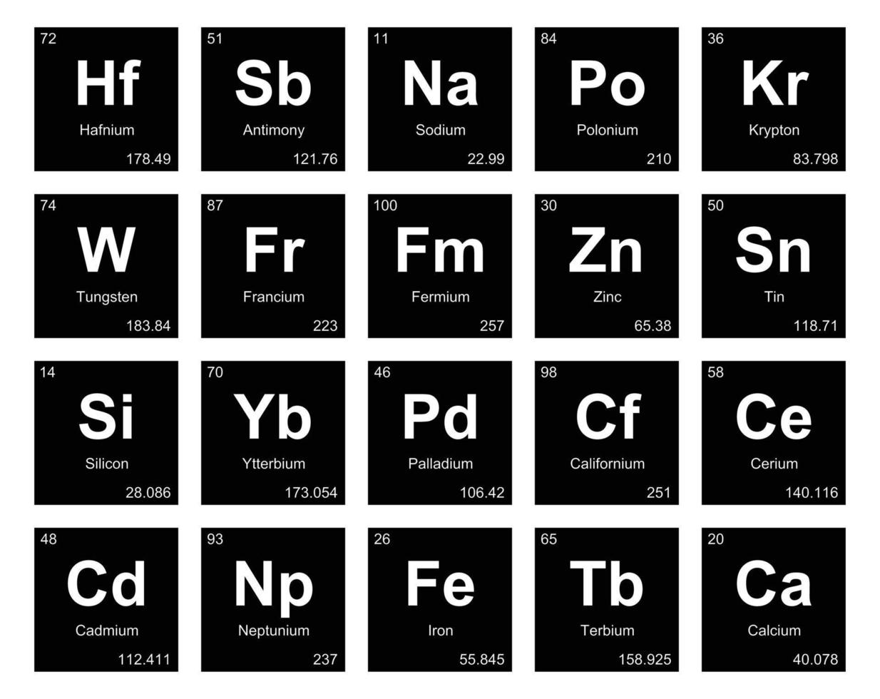 20 Präiodentabelle des Symbolpaketdesigns der Elemente vektor