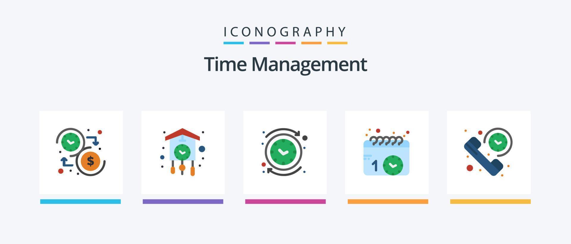 tid förvaltning platt 5 ikon packa Inklusive schema. kalender. gök. tid. klocka. kreativ ikoner design vektor