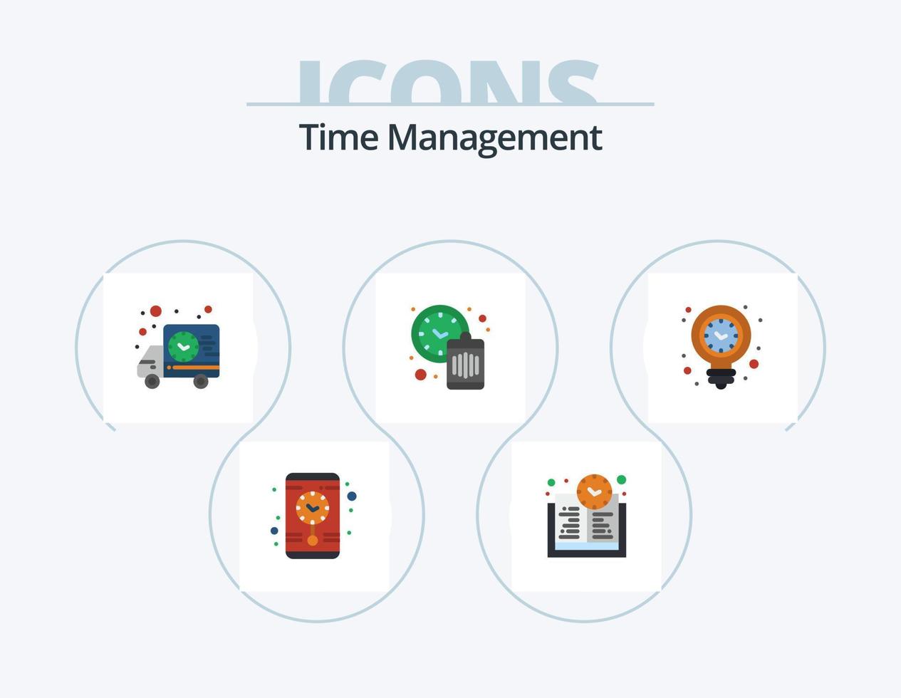 Zeitmanagement flach Icon Pack 5 Icon Design. Licht. Energie. Zeit. Uhr. Zeit vektor