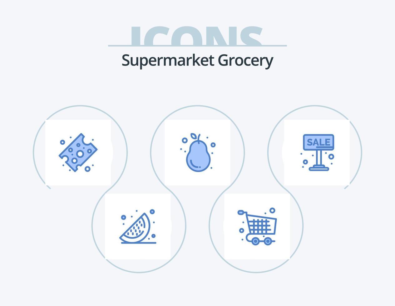 matvaror blå ikon packa 5 ikon design. annonsera. färsk. ost. päron. frukt vektor