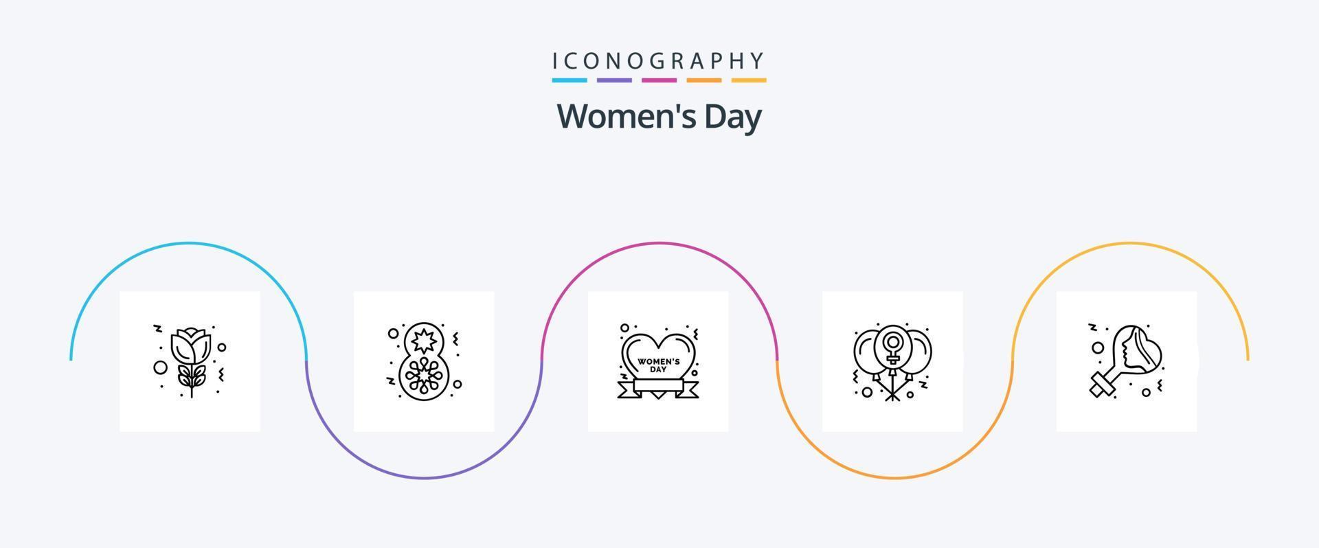 Womens Day Line 5 Icon Pack inklusive Schild. Frauen. Tag. Liebe. Tag vektor