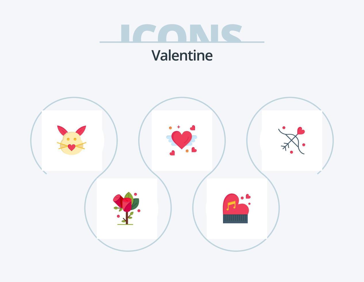 Valentinstag flaches Icon Pack 5 Icon Design. Liebe. Kaninchen. klassisch. Hochzeit. Klavier vektor