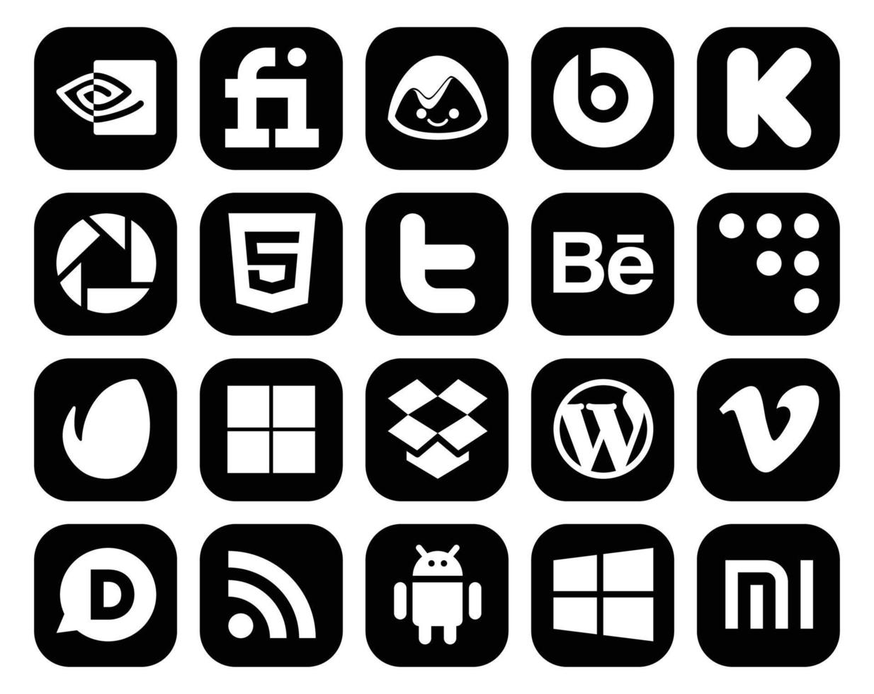 20 Social Media Icon Pack inklusive Video CMS Tweet WordPress Delicious vektor