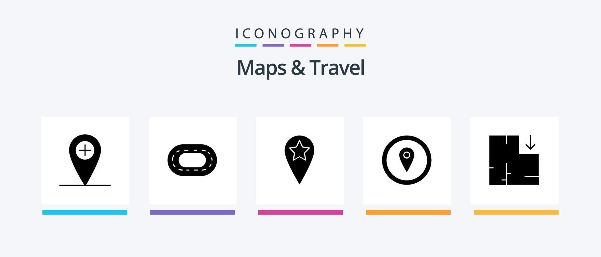 Kartor och resa glyf 5 ikon packa Inklusive . schema. stjärna. planen. Karta markör. kreativ ikoner design vektor