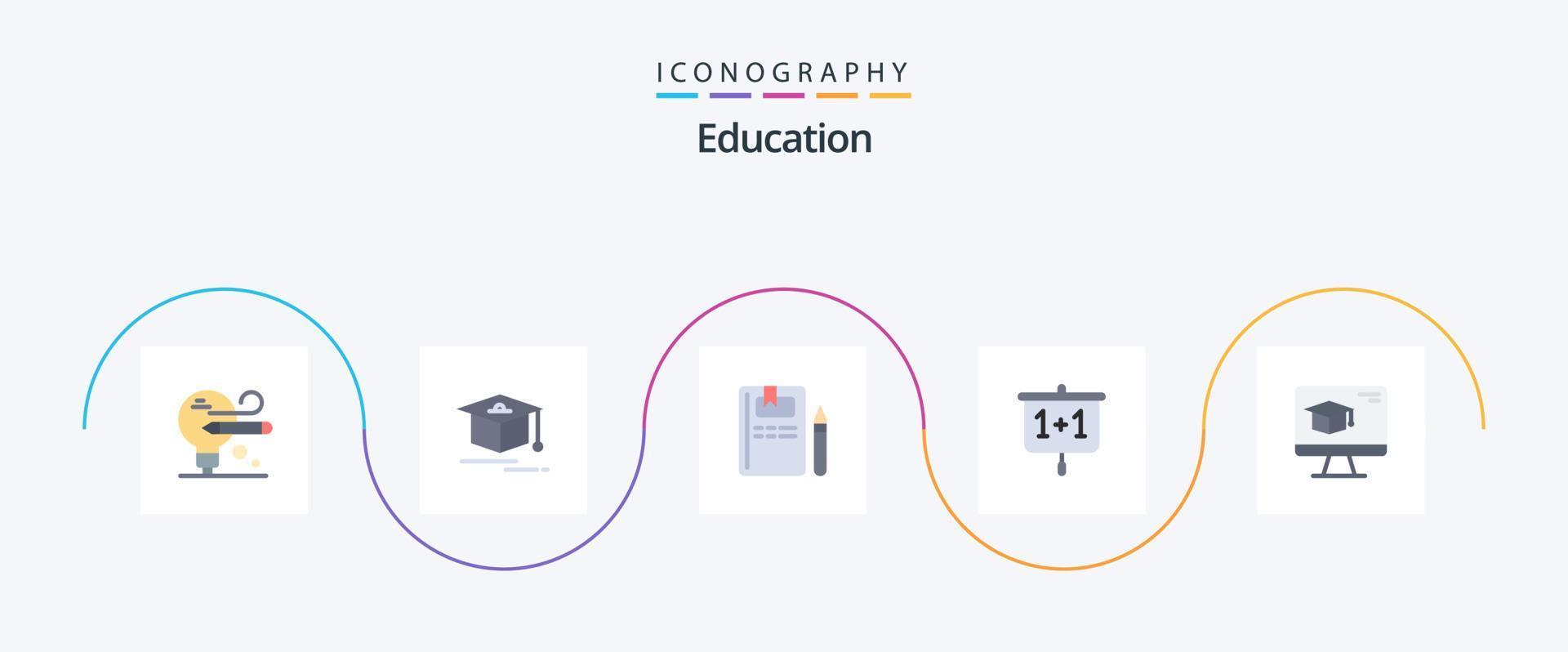 Bildung Flat 5 Icon Pack inklusive Abschluss. Deckel. Wissen. Computer. Präsentation vektor