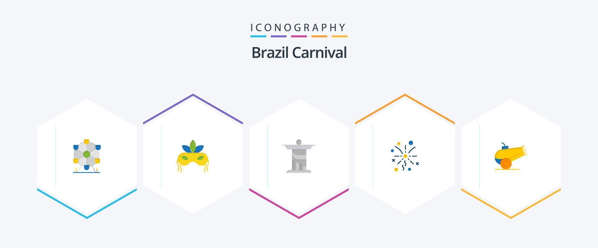 Brasilien karneval 25 platt ikon packa Inklusive monument. Jesus. kostym. firande. brasiliansk vektor