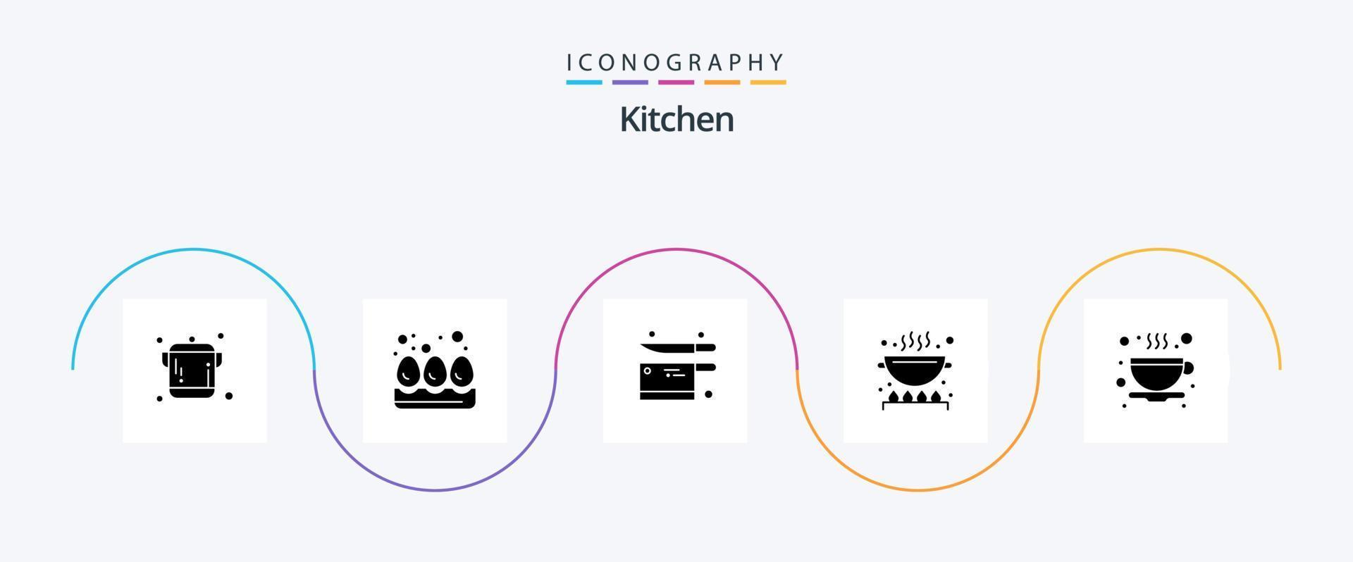 Kitchen Glyph 5 Icon Pack inklusive . Tasse. Utensil. Tee. Küche vektor