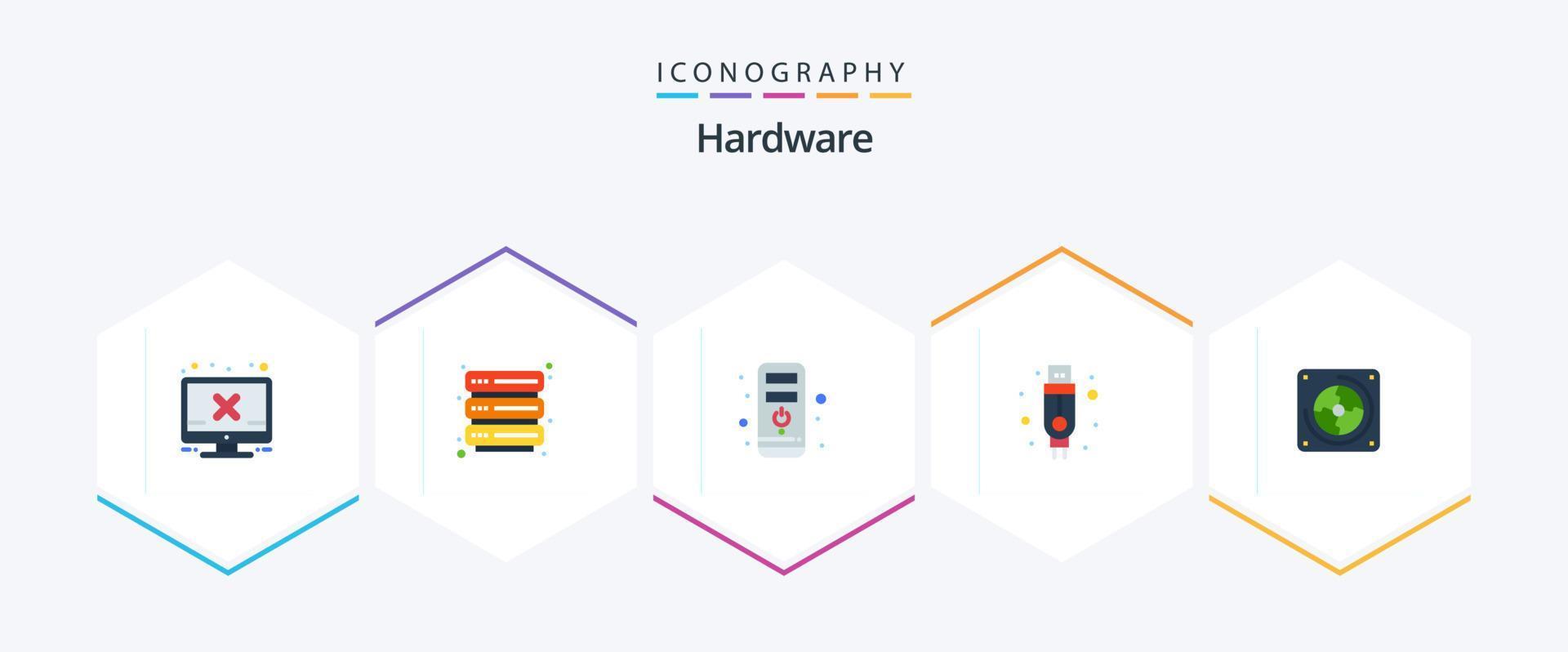 Hardware-25-Flat-Icon-Pack einschließlich . Computer. Zentralprozessor. Hardware. USB vektor