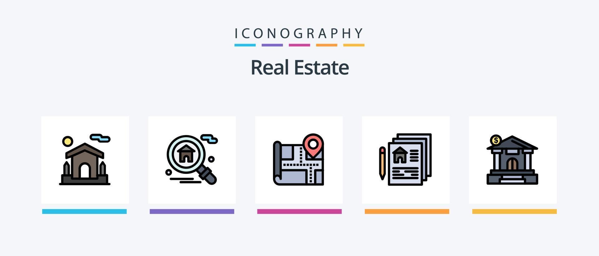 Immobilienlinie gefüllt 5 Icon Pack einschließlich Immobilien. Computer . Anwesen. real. kreatives Symboldesign vektor
