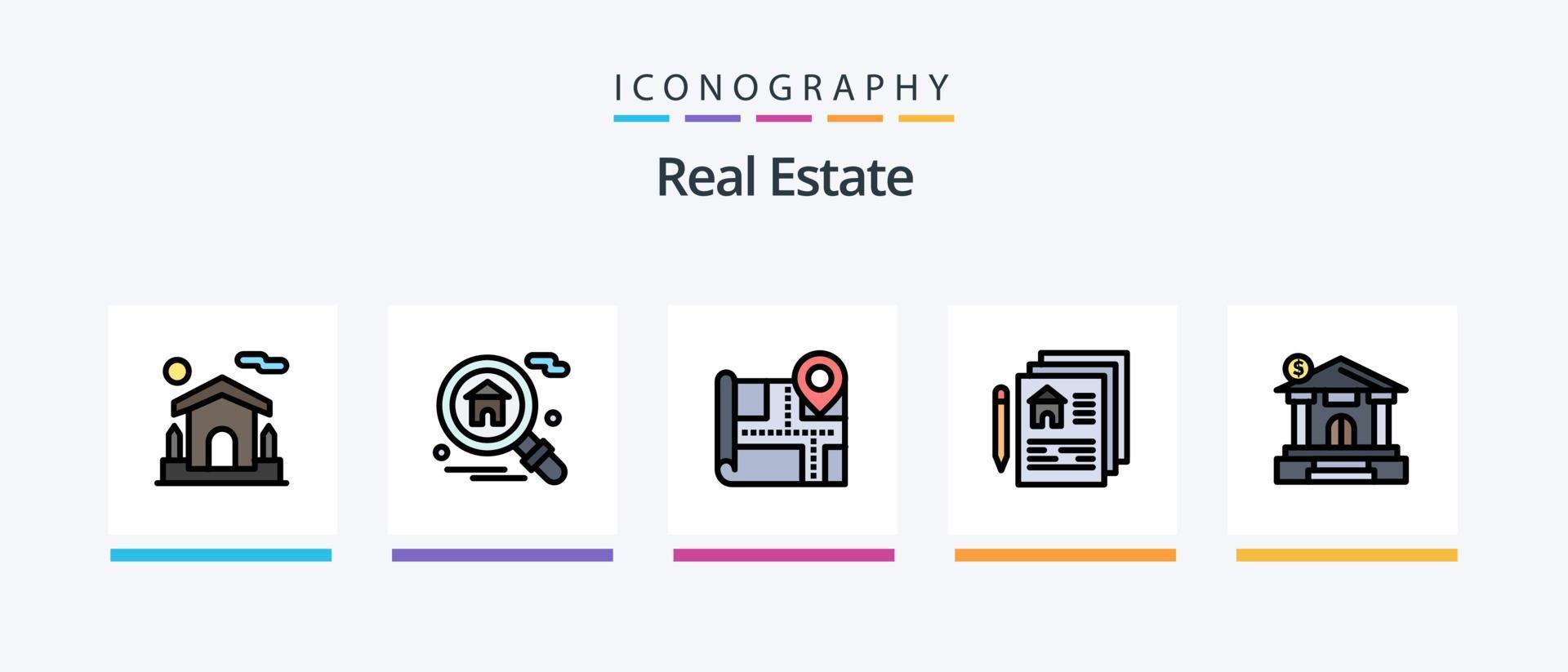 verklig egendom linje fylld 5 ikon packa Inklusive egendom . dator . egendom. verklig. kreativ ikoner design vektor