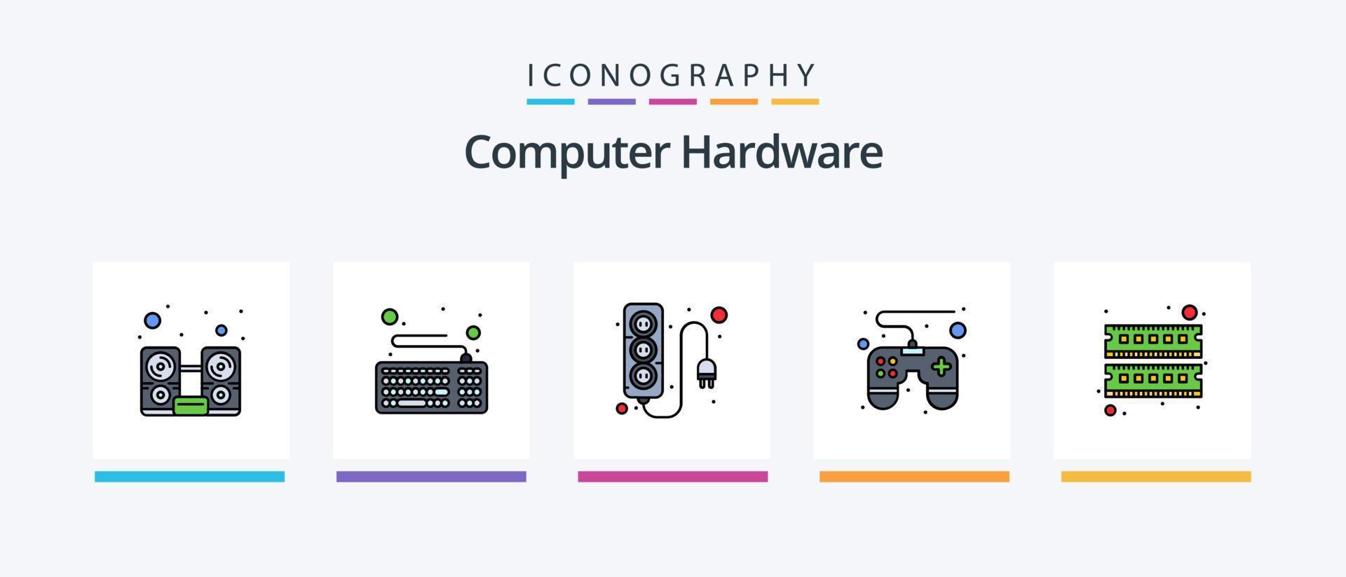 dator hårdvara linje fylld 5 ikon packa Inklusive hörlurar. dator. kör. audio. hårdvara. kreativ ikoner design vektor