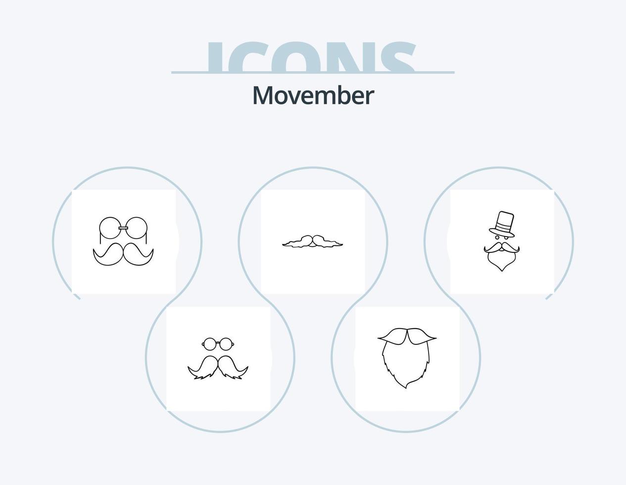Movember Line Icon Pack 5 Icon-Design. . . Gläser. Männer. Umzug vektor