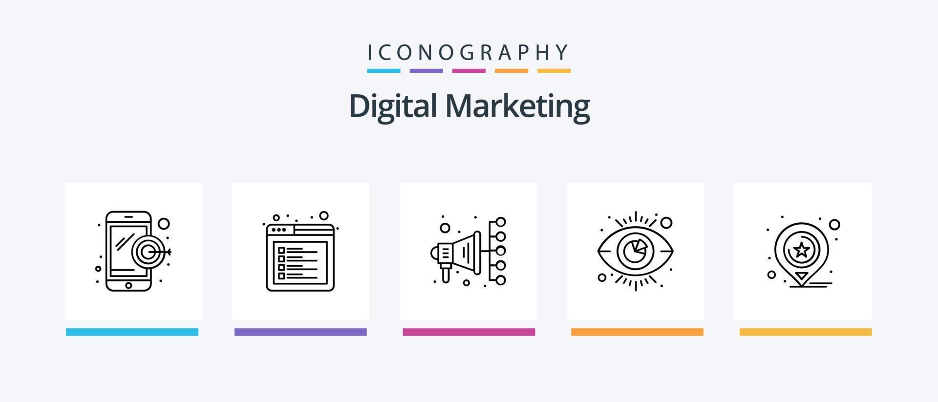 Digital Marketing Line 5 Icon Pack inklusive Medaille. Schriftsteller. Birne. Schreibmaschine. Schlüssel. kreatives Symboldesign vektor