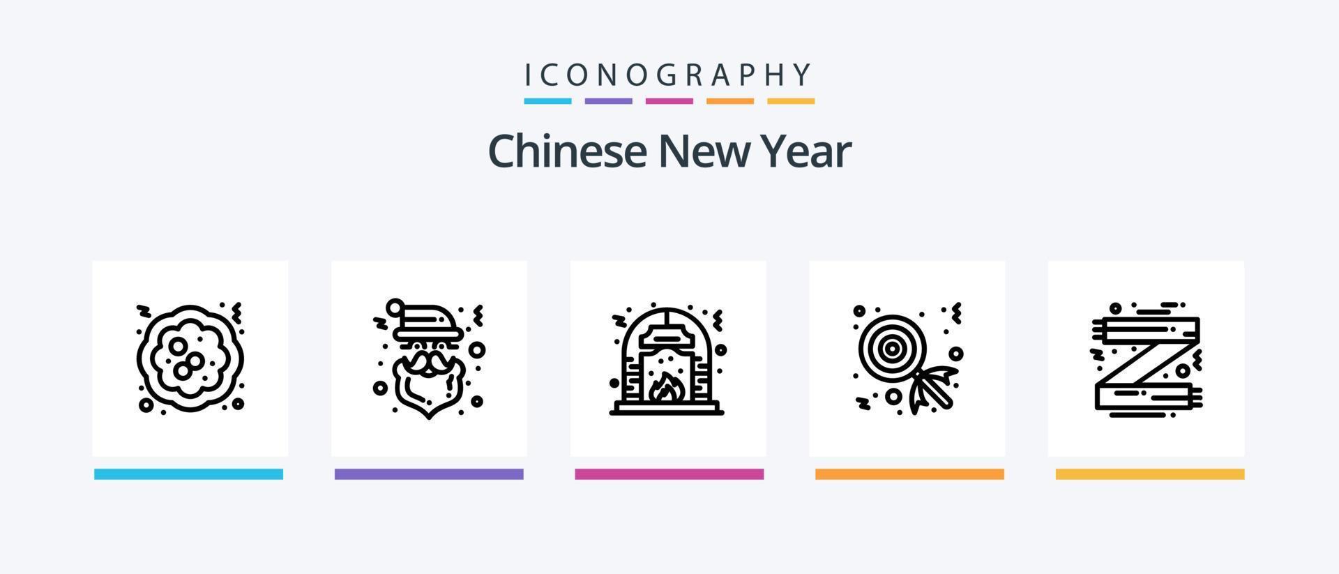 chinesische neujahrslinie 5 icon pack inklusive blume. China. chinesischer Knoten. Jahr. neu. kreatives Symboldesign vektor