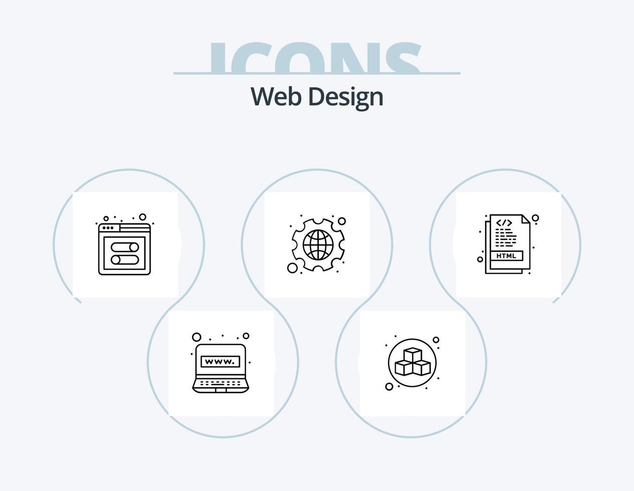 Webdesign-Linie Icon Pack 5 Icon-Design. Kasten. Netz. html. Bildschirm. Einstellung vektor