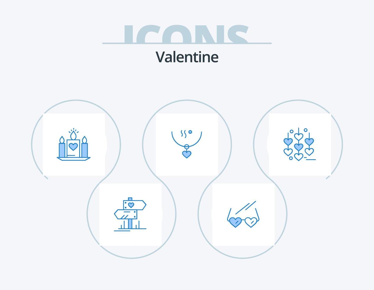 Valentine Blue Icon Pack 5 Icon-Design. Herz. Party. Kerze. Hochzeit. Amulett vektor