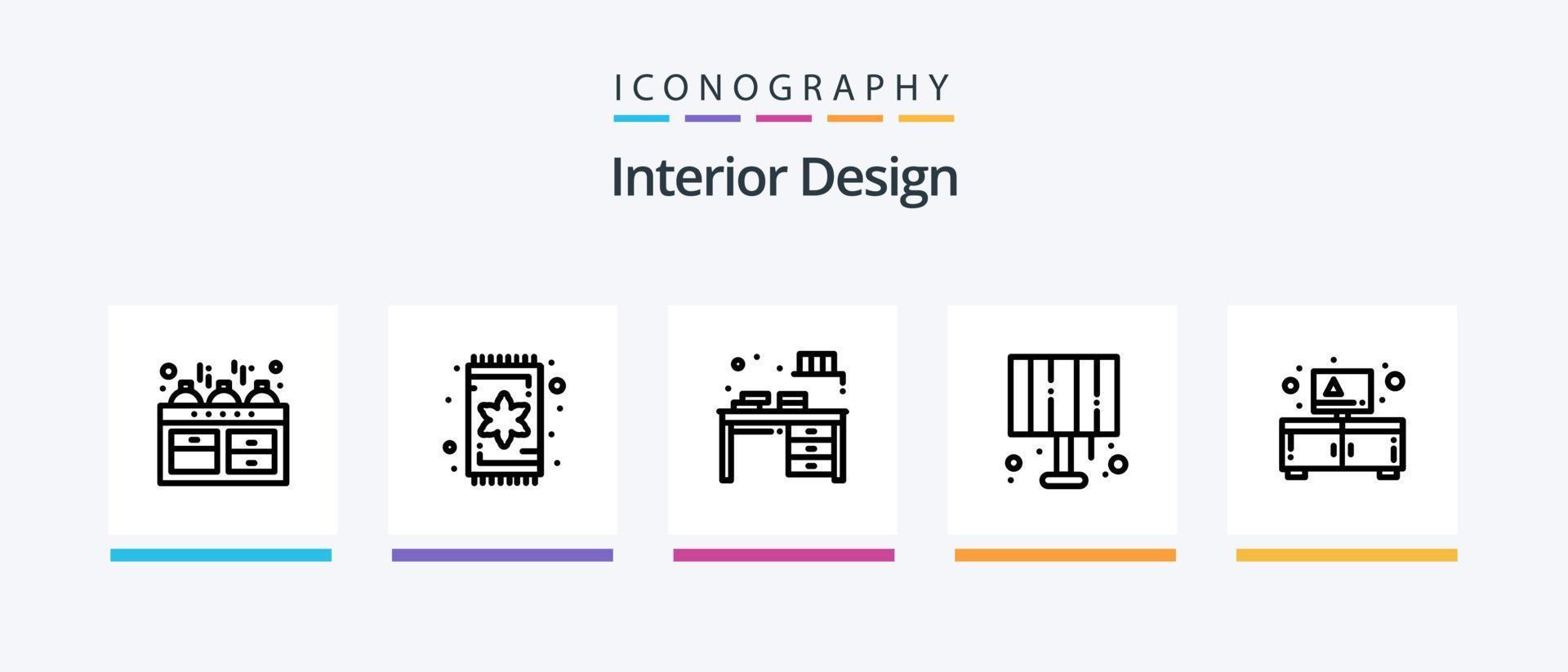 interiör design linje 5 ikon packa Inklusive Hem. interiör. skrivbord. möbel. tabell. kreativ ikoner design vektor