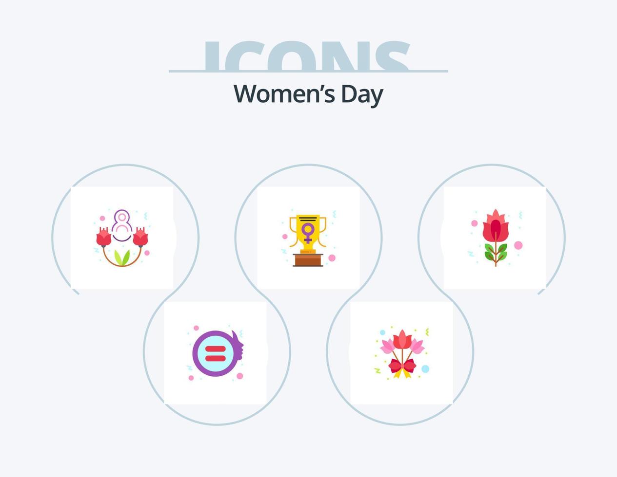 Womens Day Flat Icon Pack 5 Icon Design. Rose. Blume. Glücklich. Blüte. Trophäe vektor