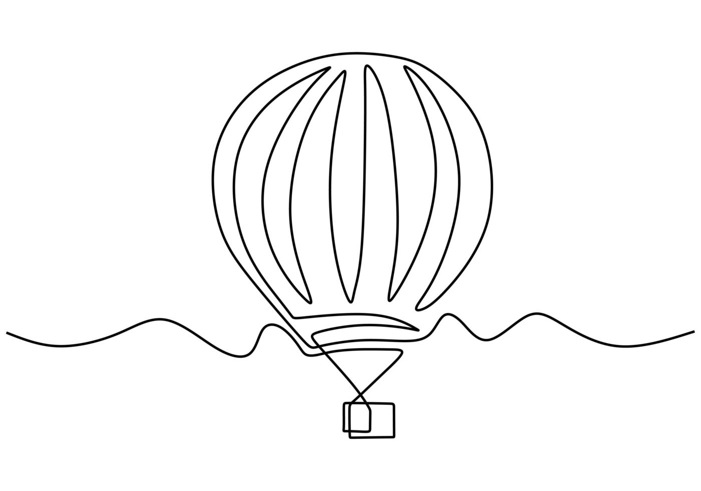 en linje stil luftballong i moln. luftballong i himlen. minimalism kreativa resor koncept. vektorillustration isolerad på vit bakgrund. vektor