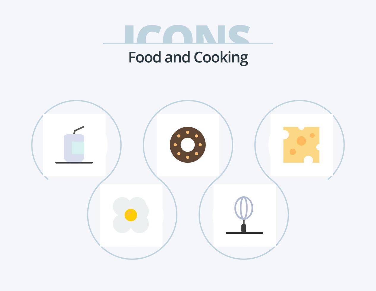 Lebensmittel flach Icon Pack 5 Icon Design. Essen. Käse. Cola. Essen. Krapfen vektor