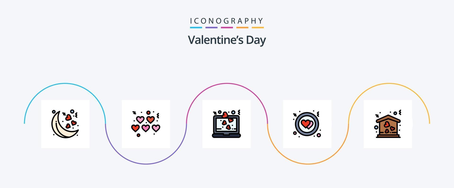 Valentinstag Linie gefüllt Flat 5 Icon Pack inklusive. Liebe. Liebe. Haus. Liebe vektor