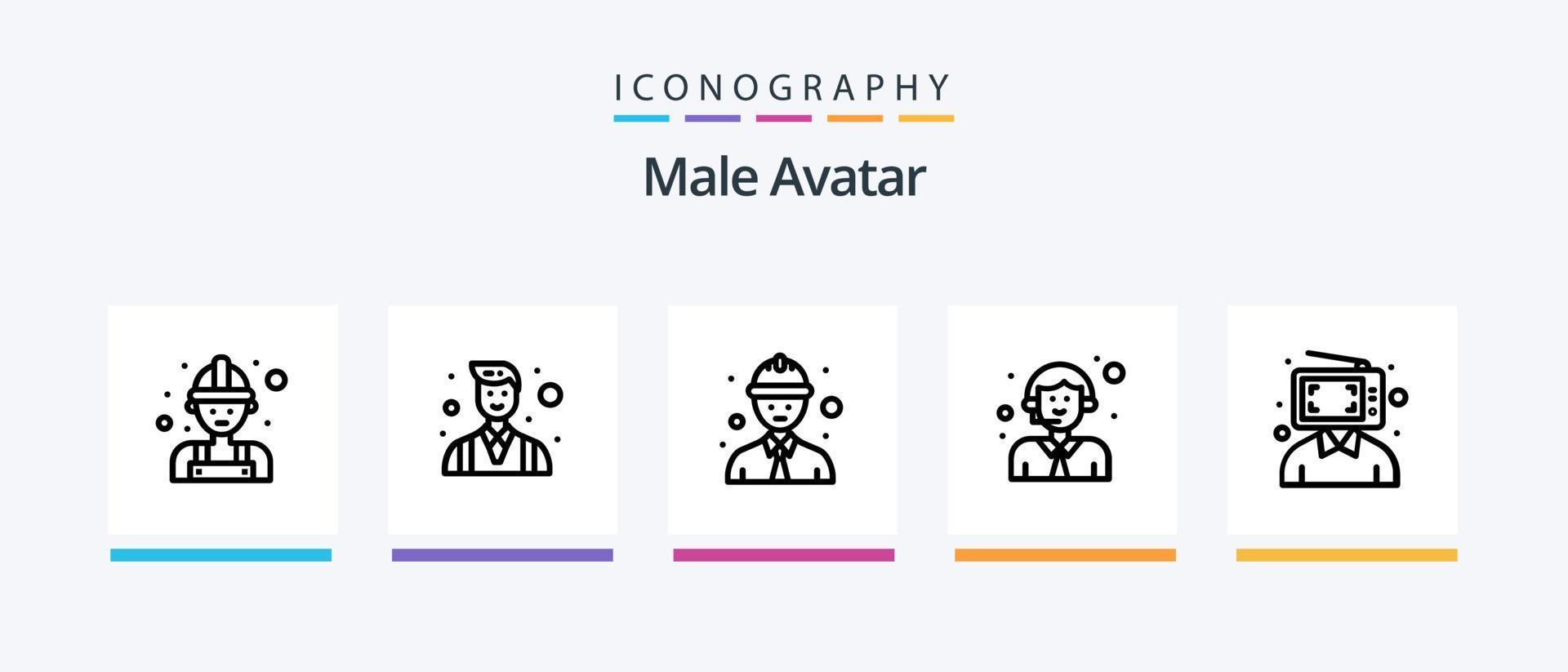 männliche Avatarlinie 5 Icon Pack inklusive Avatar. Foto. Service. Mann. Kamera. kreatives Symboldesign vektor