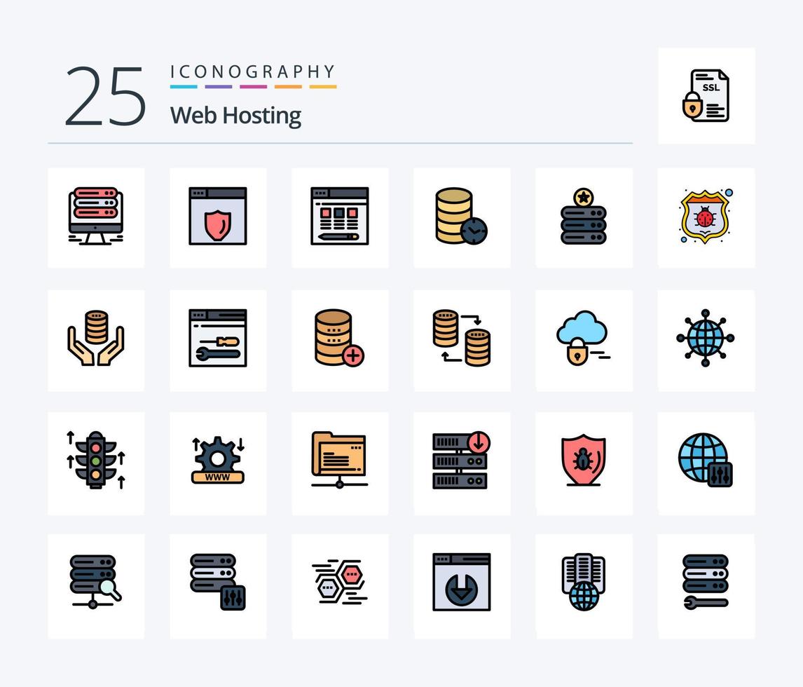 webb värd 25 linje fylld ikon packa Inklusive server. data. server. Kolla på. service vektor