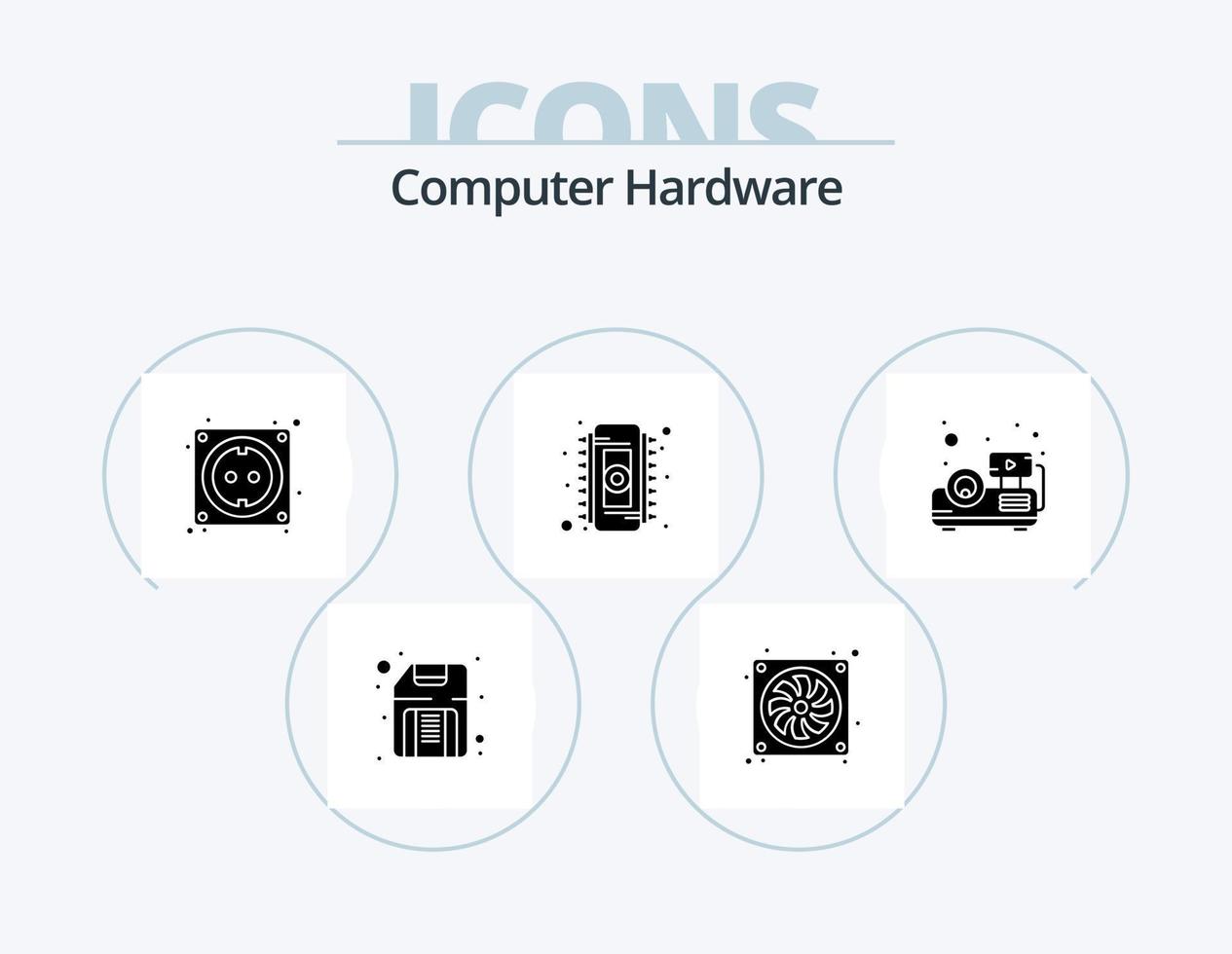 Computerhardware-Glyphen-Icon-Pack 5-Icon-Design. Präsentation. RAM. Kabel. Speicher. Chip vektor