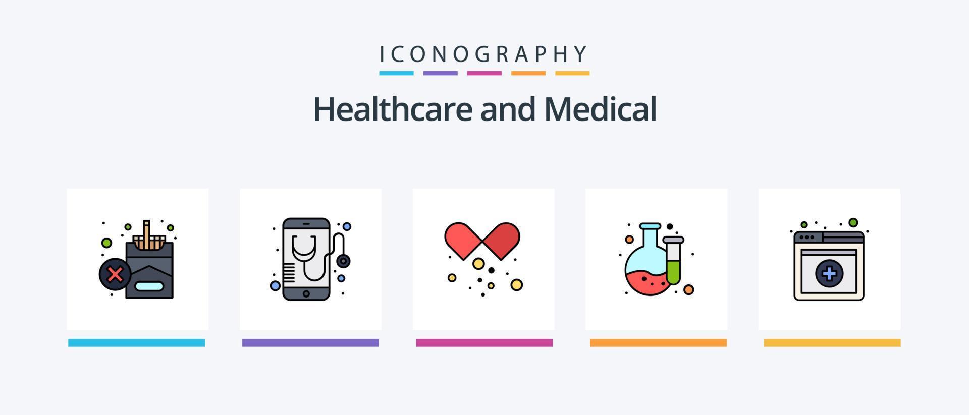 medicinsk linje fylld 5 ikon packa Inklusive labb. vetenskap. sjukvård. laboratorium. kemi. kreativ ikoner design vektor