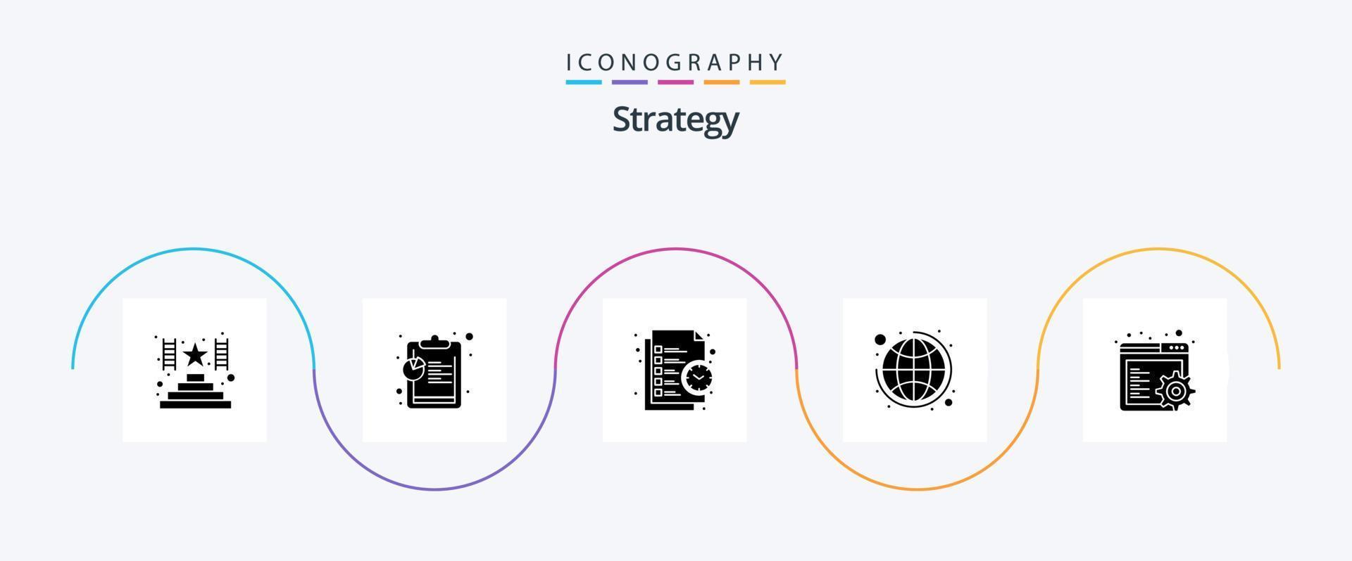 strategi glyf 5 ikon packa Inklusive inställningar. webbläsare. förvaltning. strategi. global företag vektor