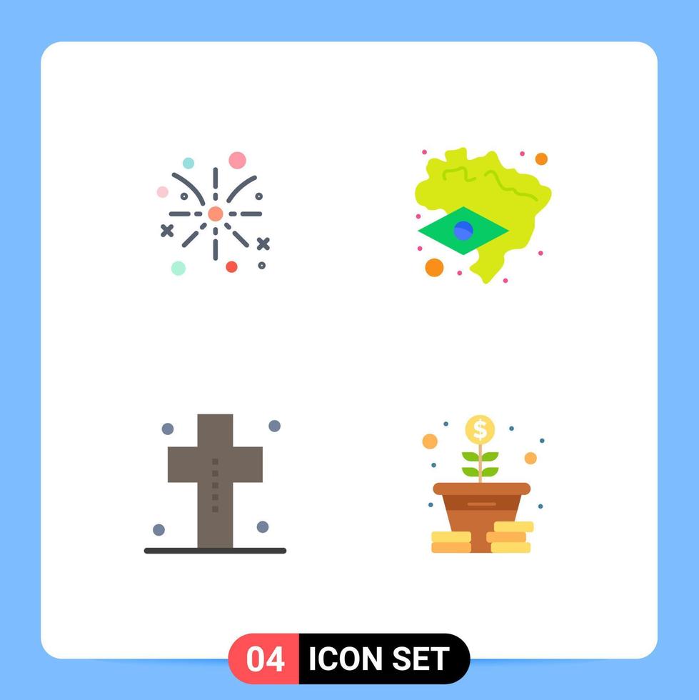 Stock Vector Icon Pack mit 4 Zeilen Zeichen und Symbolen für Feuerwerk Friedhof Urlaub Karte Grabstein editierbare Vektor-Design-Elemente