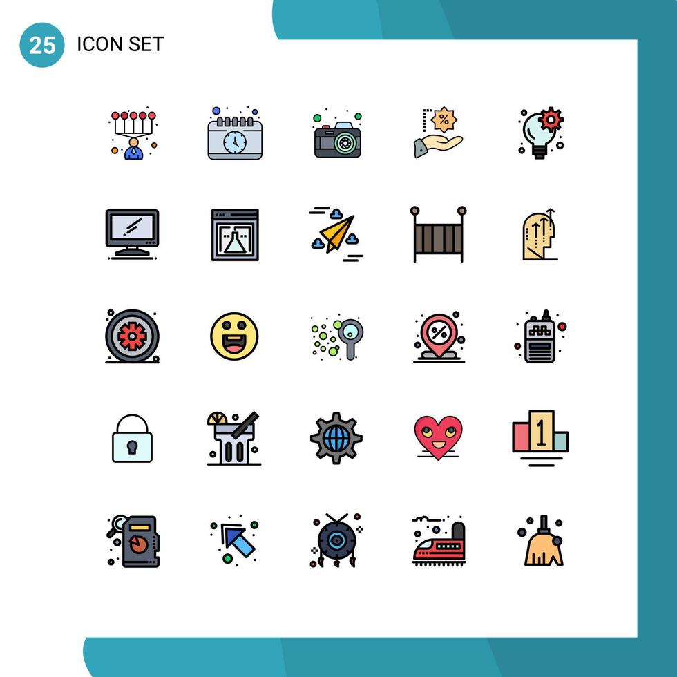 mobil gränssnitt fylld linje platt Färg uppsättning av 25 piktogram av affärsman spåna kamera handla procentuell andel redigerbar vektor design element