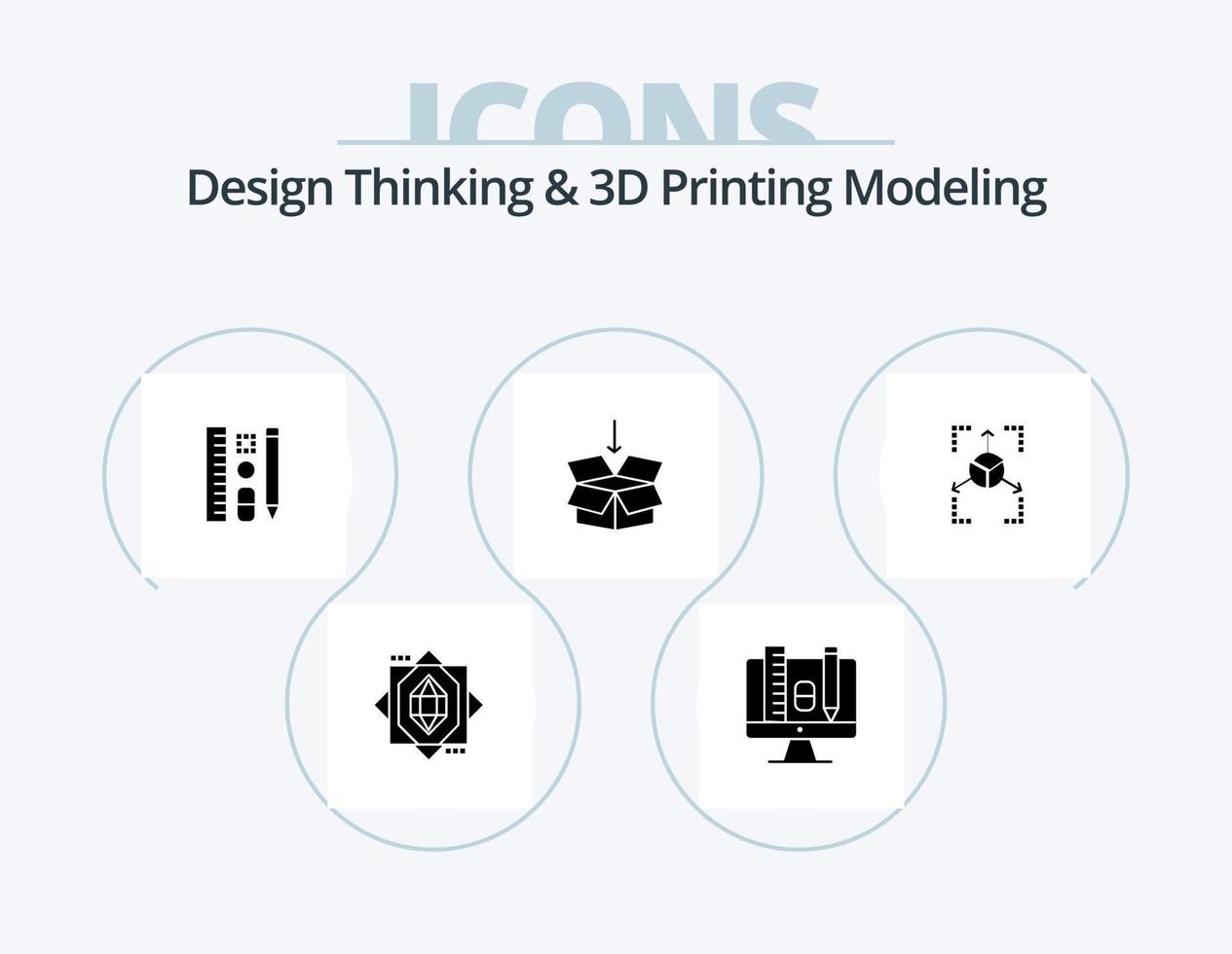 Design Thinking und D Printing Modeling Glyph Icon Pack 5 Icon Design. Netz. Ausbildung. Stift. schuppen . Kasten vektor