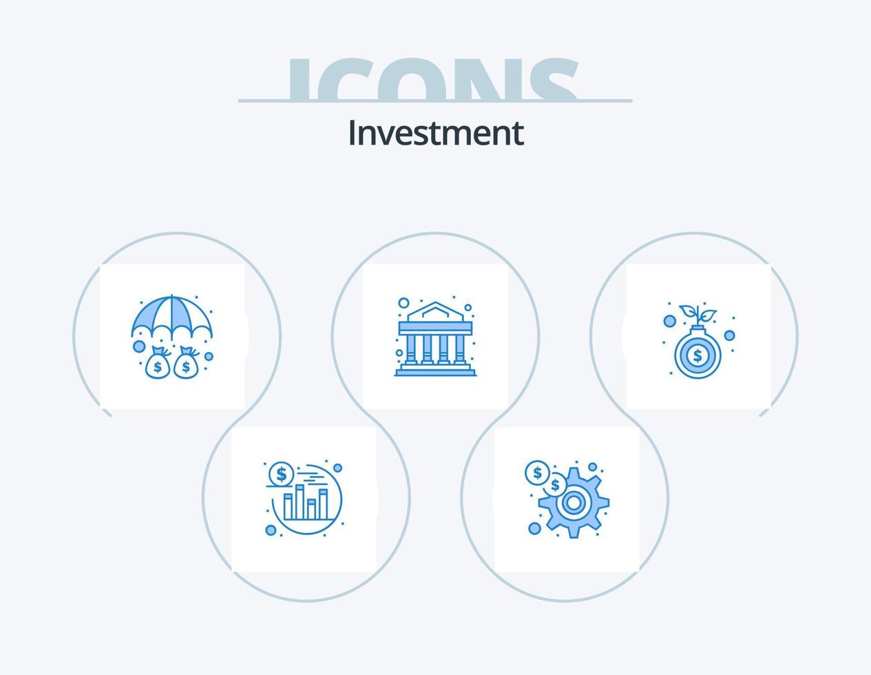 investering blå ikon packa 5 ikon design. tillväxt. hand. pengar. väska. kommersiell vektor