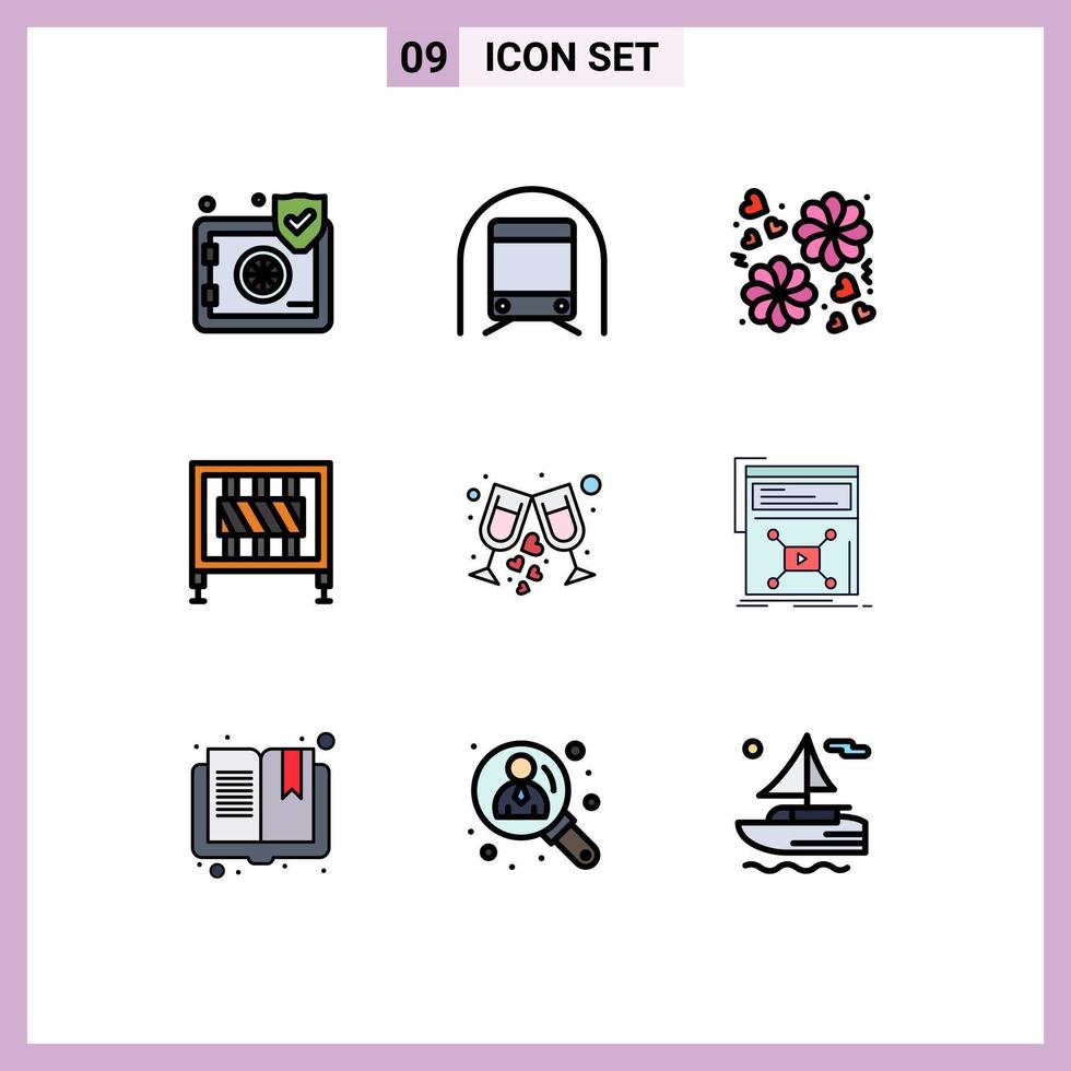 Aktienvektor-Icon-Pack mit 9 Zeilenzeichen und Symbolen für Glas-Signalisierungsfahrzeuge, Torbarriere, editierbare Vektordesign-Elemente vektor